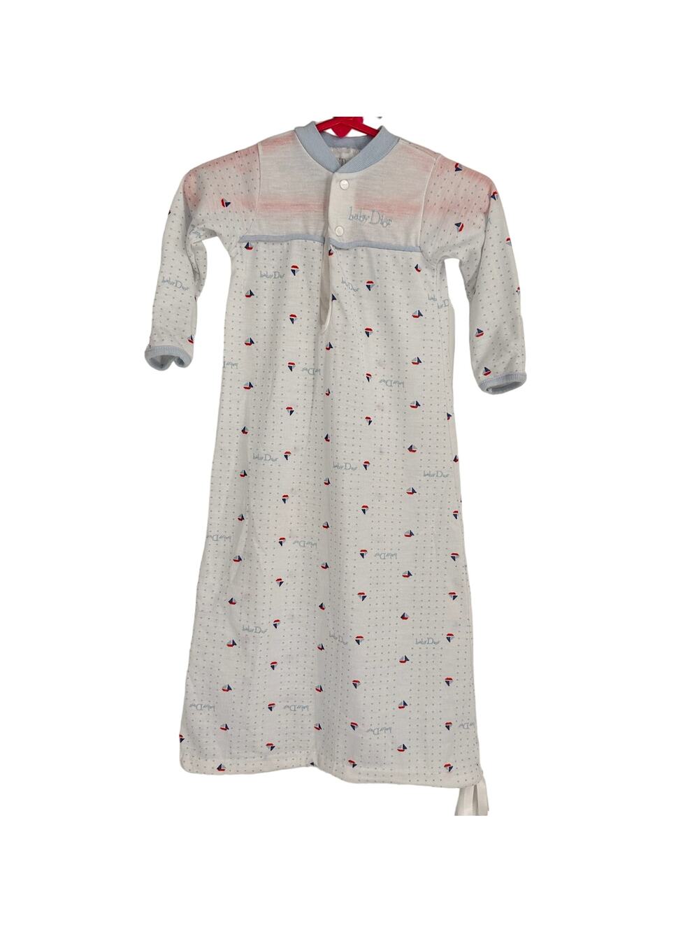 Baby Dior Paris New York Vintage Sailboat Polka Dot Cinch Sleep Dress